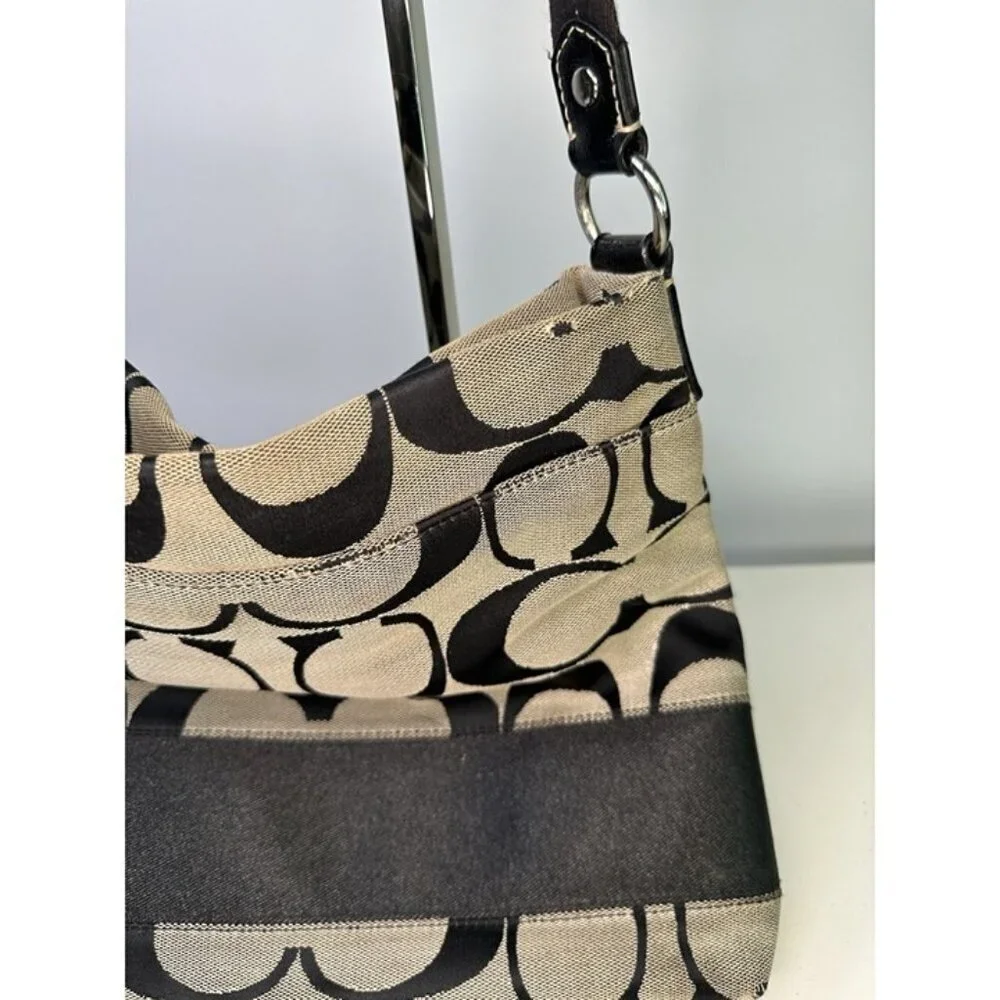Coach Signature Authentic Khaki Brown Stripe Crossbody File Bag F-19220 Purse
